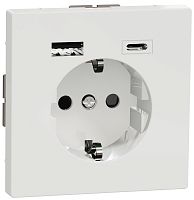 Розетка с заземлением +2xUSB тип A+C без рамки Schneider Electric Merten D-Life 1-м. белый лотос картинка